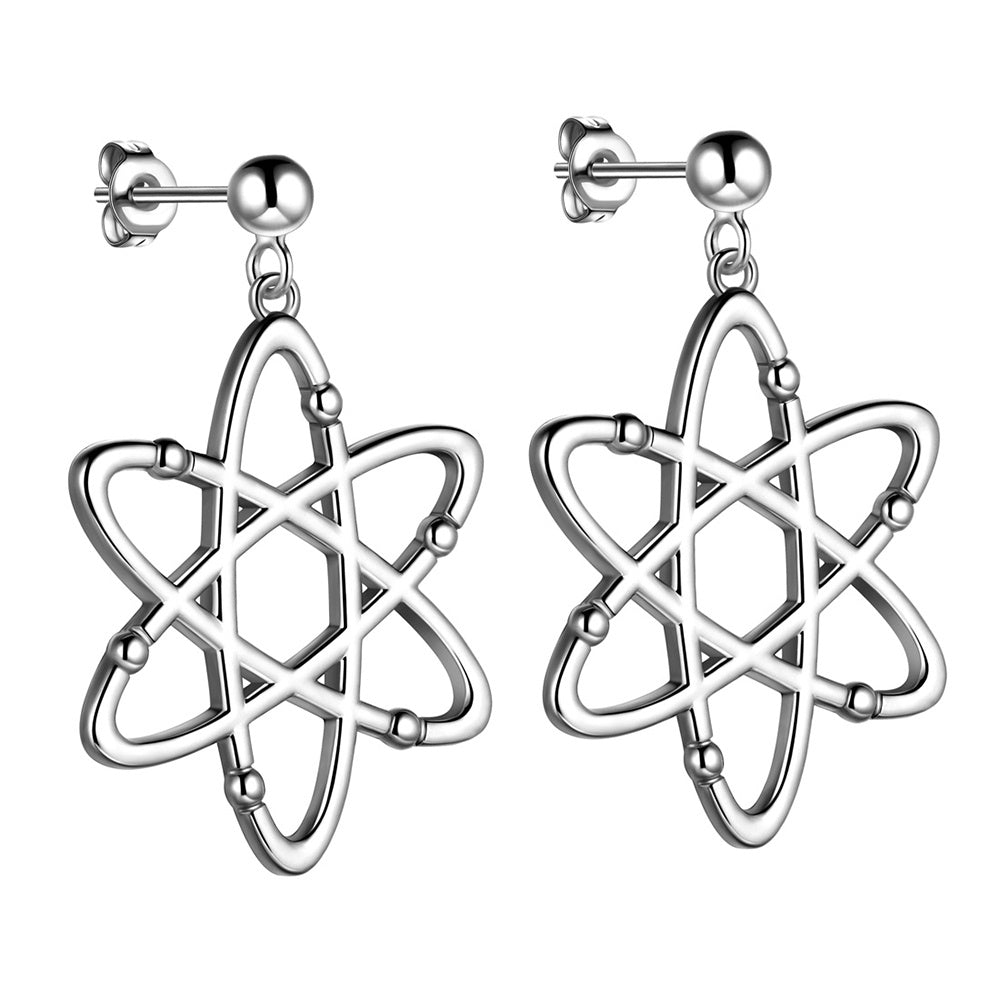 Science-themed Dangle Earrings Featuring Atoms with Six Electrons - Unique Gift for Biology and Chemistry Enthusiasts