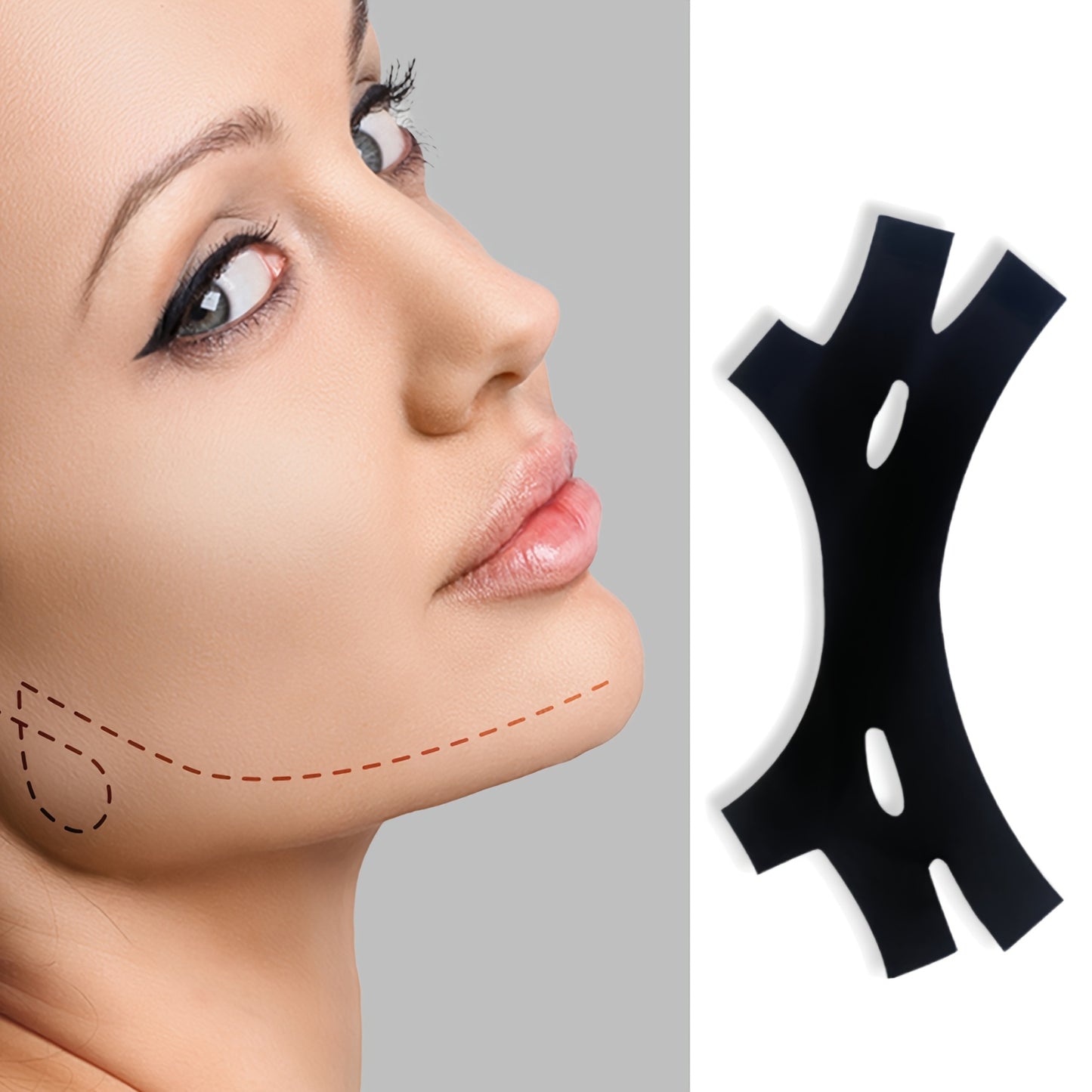 Hypoallergenic V-Line face strap for shaping, lifting, & slimming, with breathable fabric & invisible stitches.