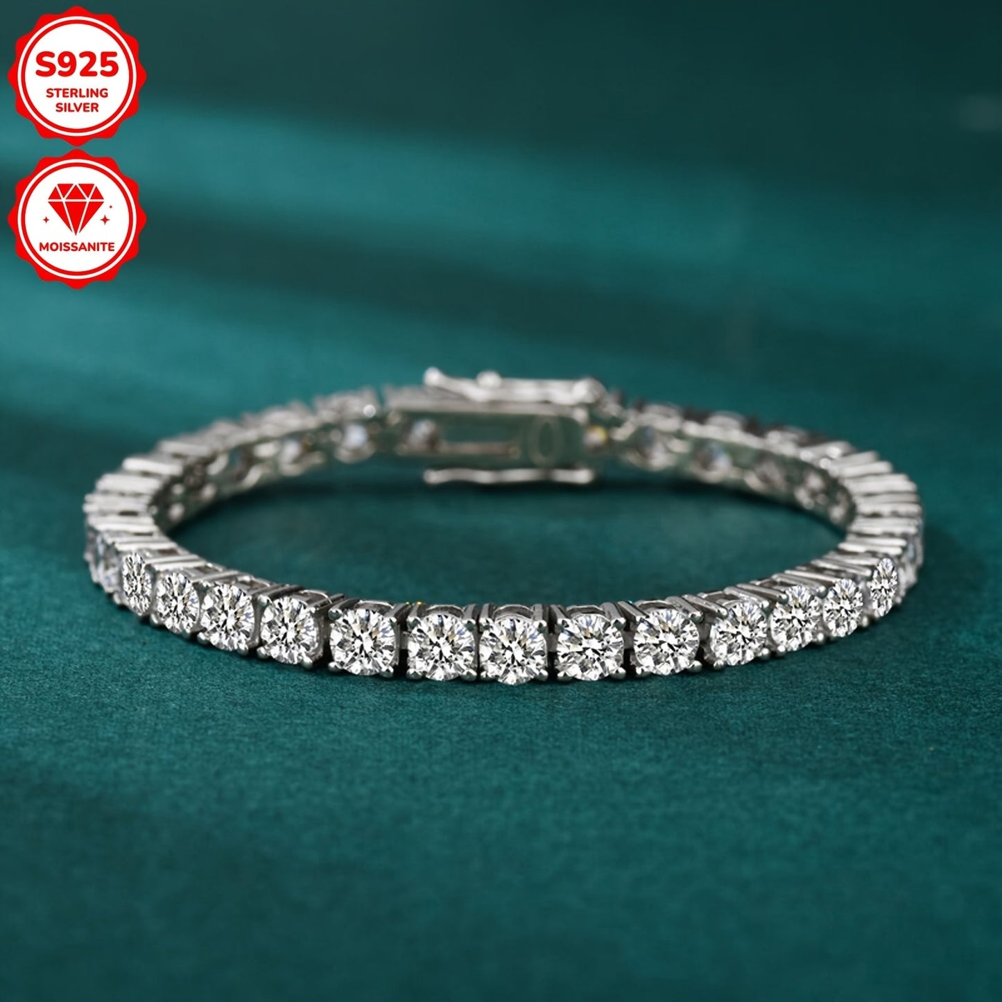 Beautiful 925 Sterling Silver Moissanite Tennis Bracelet with Gold Plating, Featuring 3mm Synthetic Stones totaling 5.4ct. Perfect for April Birthdays, Available in 17cm or 18cm. Ideal for Weddings, Vacations, and as a Thoughtful Christmas Present.