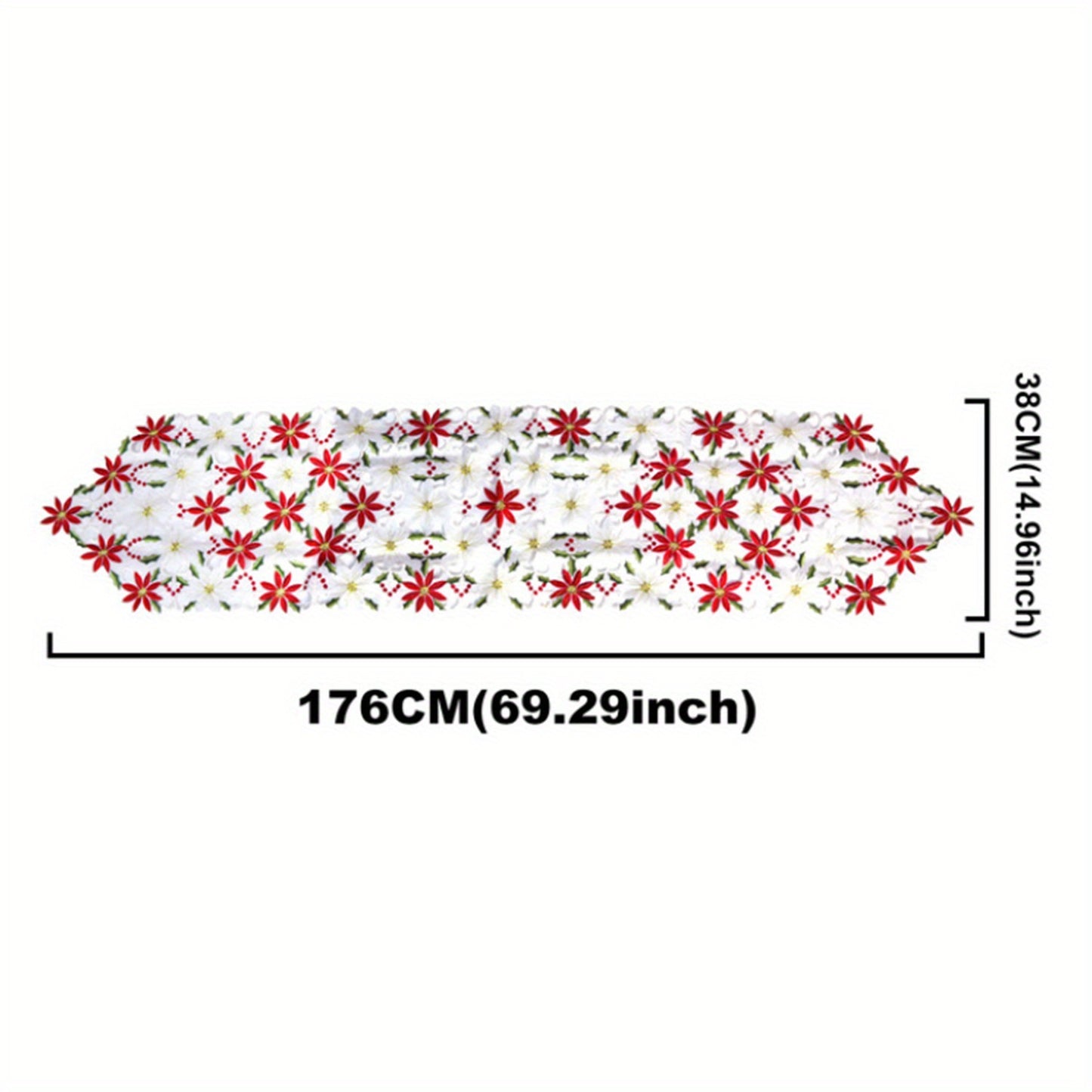 Yangi Rojdestvo bosma stol qoplamalari va turli o'lchamlardagi tikilgan stol yuguruvchilari, partiyalar yoki pikniklar uchun stol bezaklari. 28x43sm, 38x176sm va 38x220sm o'lchamlarida mavjud.