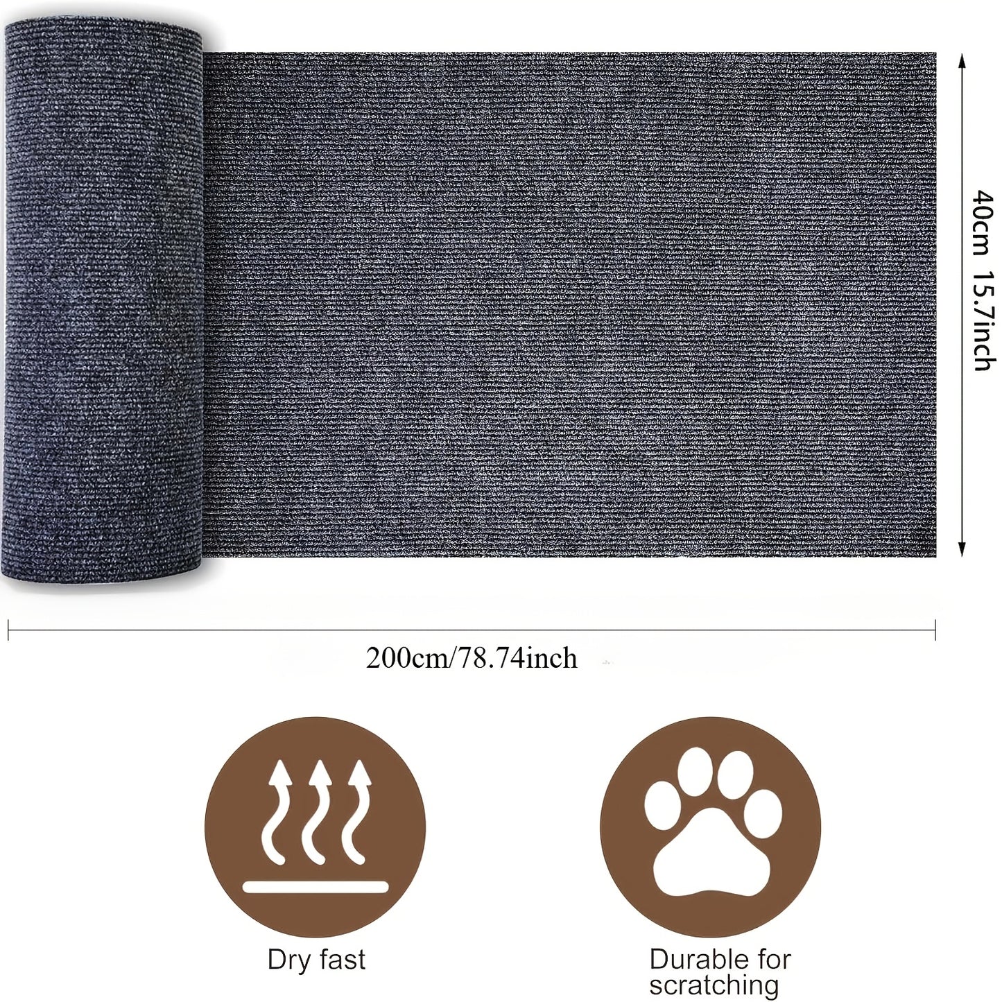 Trim-able cat furniture protector with self-adhesive scratching mat to safeguard couches, doors, and cat tree shelves from claws in grey color, 78.7 x 15.8.