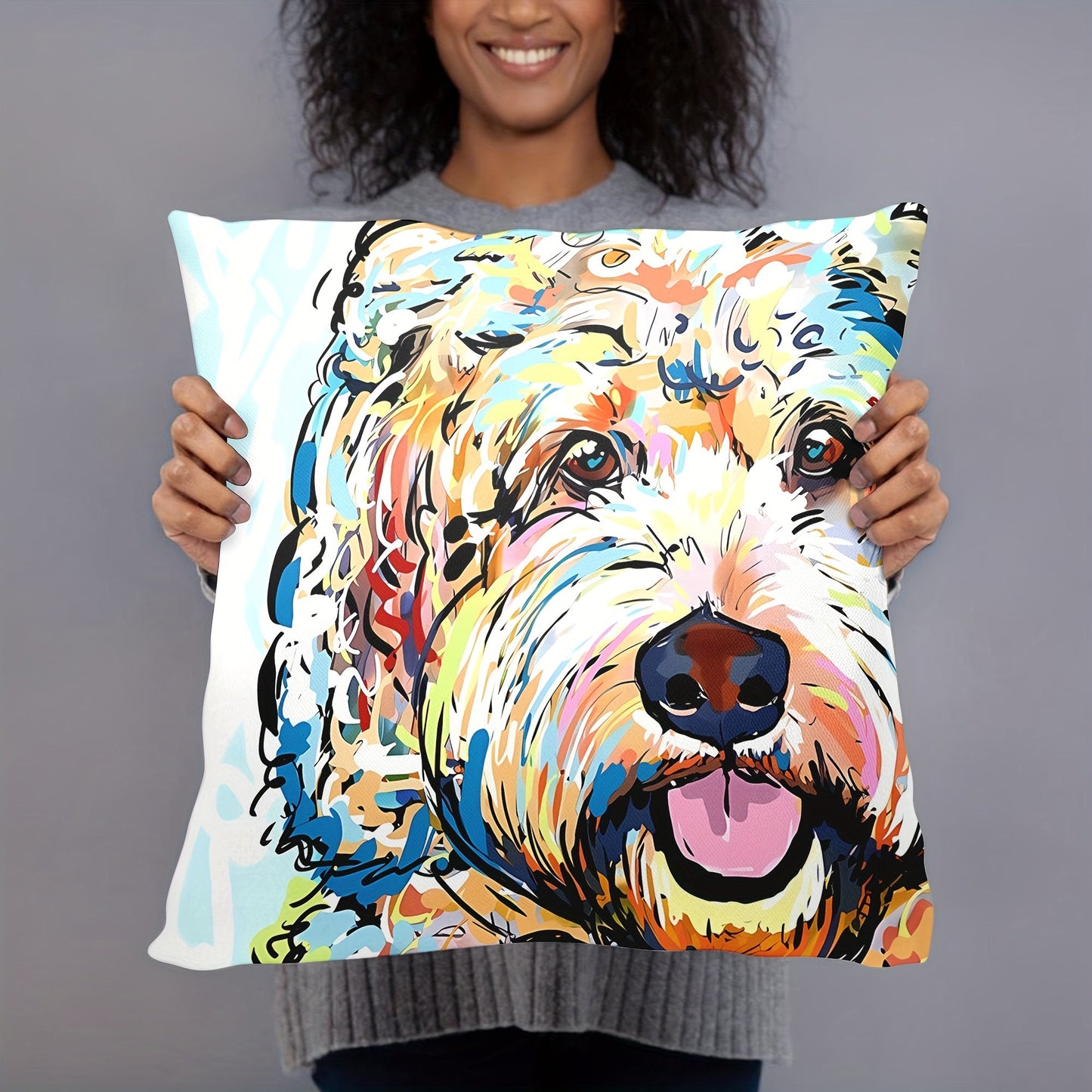 Top Pick: Adorable Goldendoodle Frise Dog Design Throw Pillow Cover for Sofa Home Decor - 18 x 18 Inches