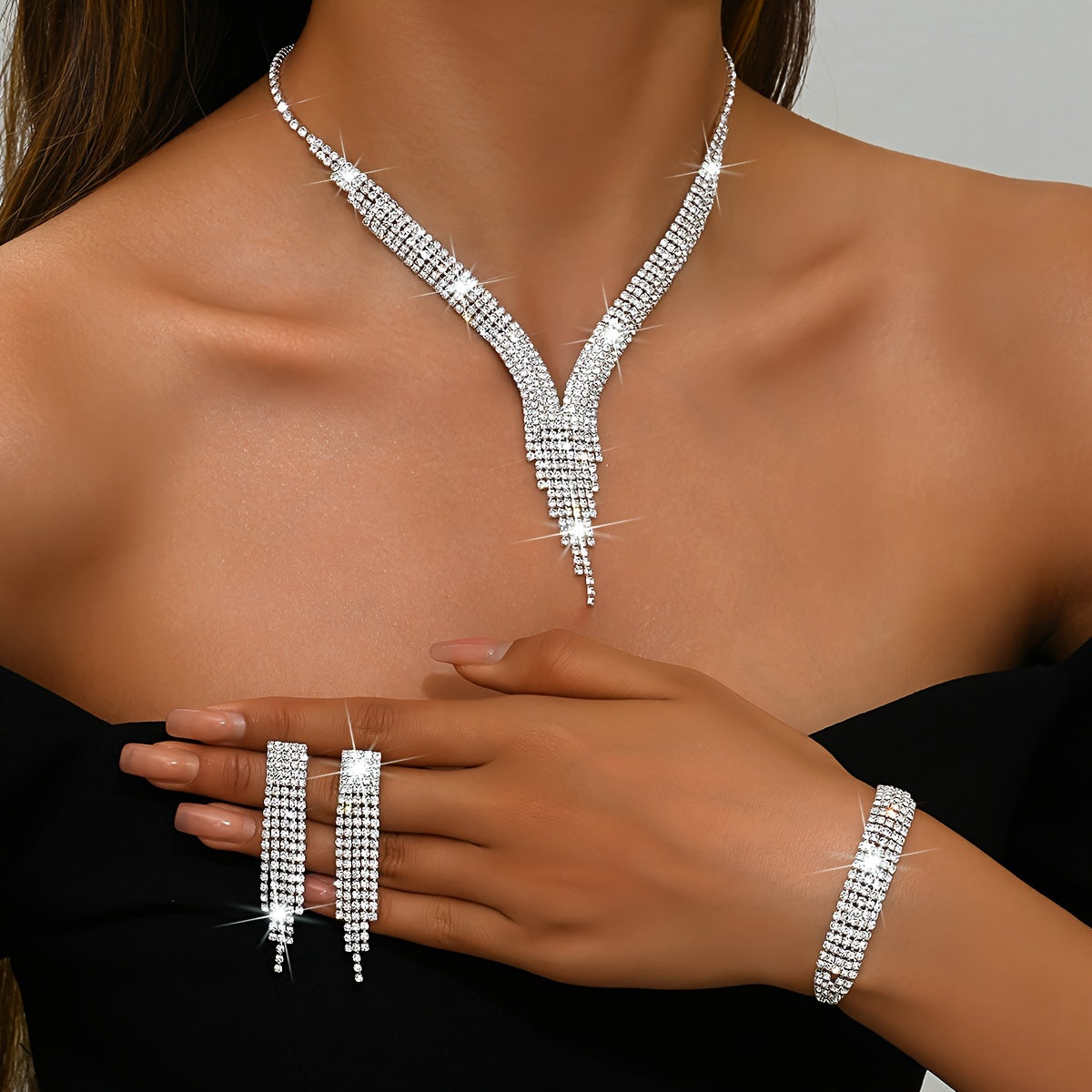 Set of Elegant July Birthstone Rhinestone Jewelry in Luxurious Synthetic Material, Silver-Plated Copper, Necklace, Earrings, Bracelet Perfect for Weddings, Parties, Special Occasions, and as a Thanksgiving Gift