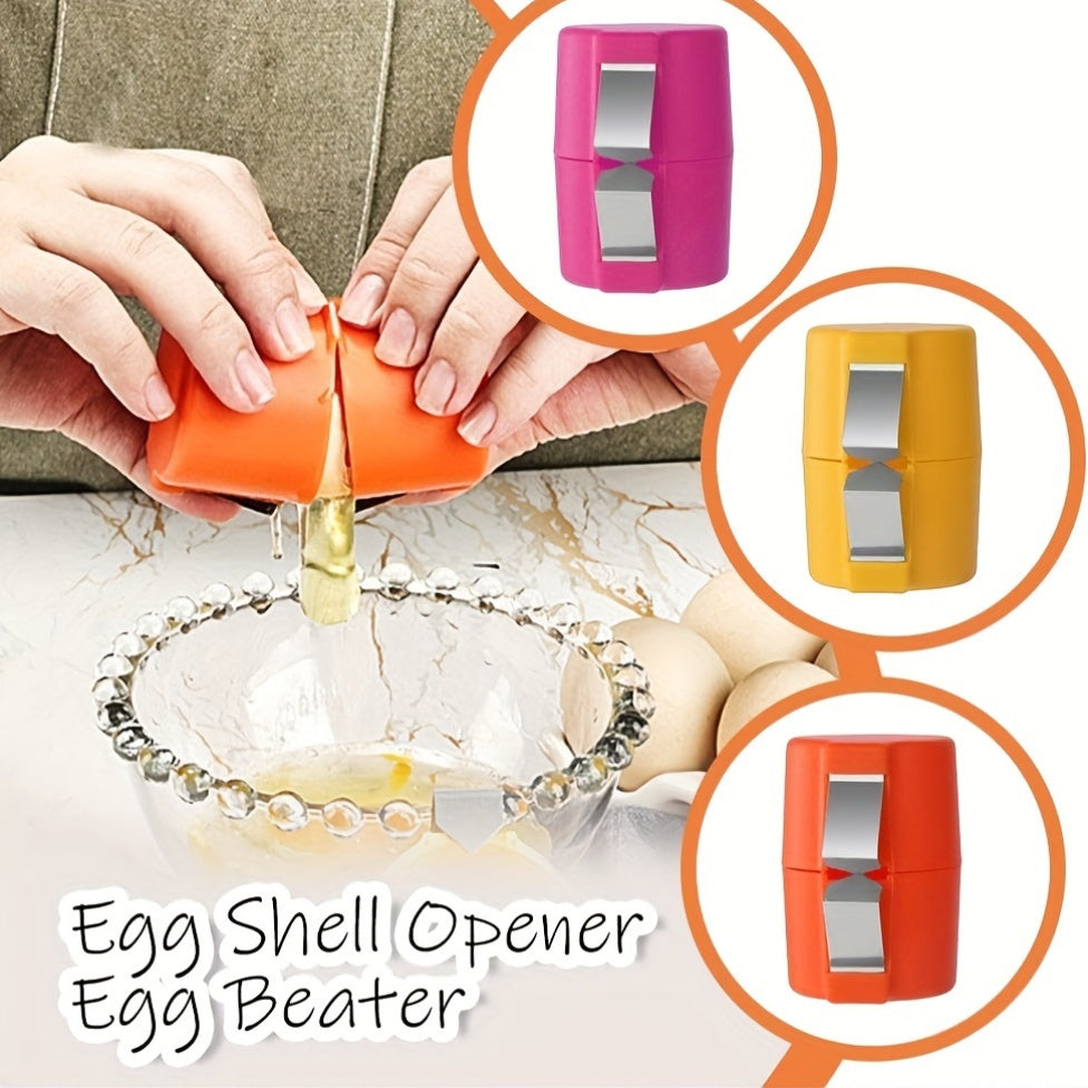 Egg Shell Opener Set in Stainless Steel - Includes Non-Stick Omelet Pan Prep Tools with Plastic Handle, Dishwasher Safe, Egg Cracker Separator Cubic Kitchen Gadget for Easy Egg Shell Removal (1 Pack)