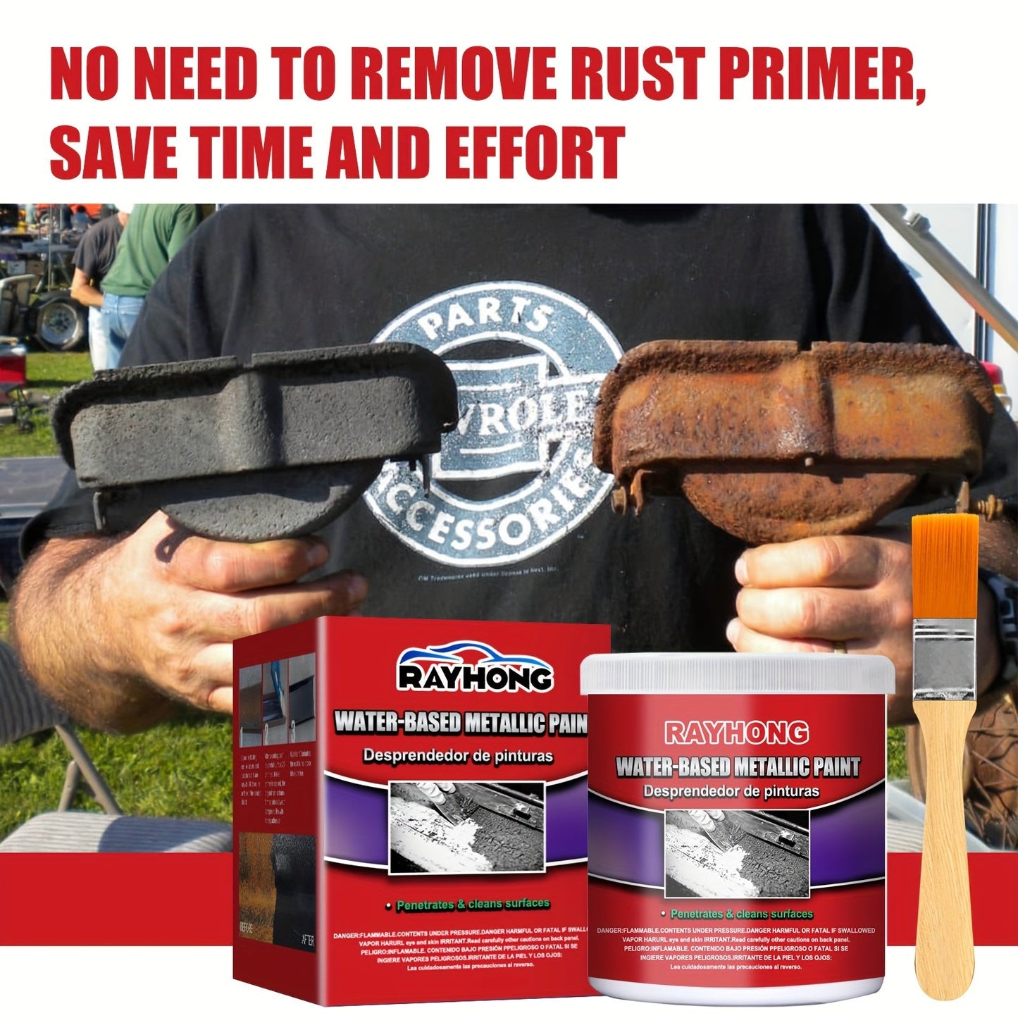 1 piece of water-based metallic paint, designed specifically as a car anti-rust and rust-proof paint. This metal protective maintenance paint also functions as a car iron rust cleaning agent. Included in this set are cleaning supplies, tools, and other