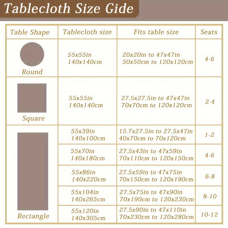 Beige waterproof polyester tablecloth for various occasions, including picnics, holidays, camping, weddings, birthdays, parties, and restaurant buffets, as well as for home kitchen and dining table decor.