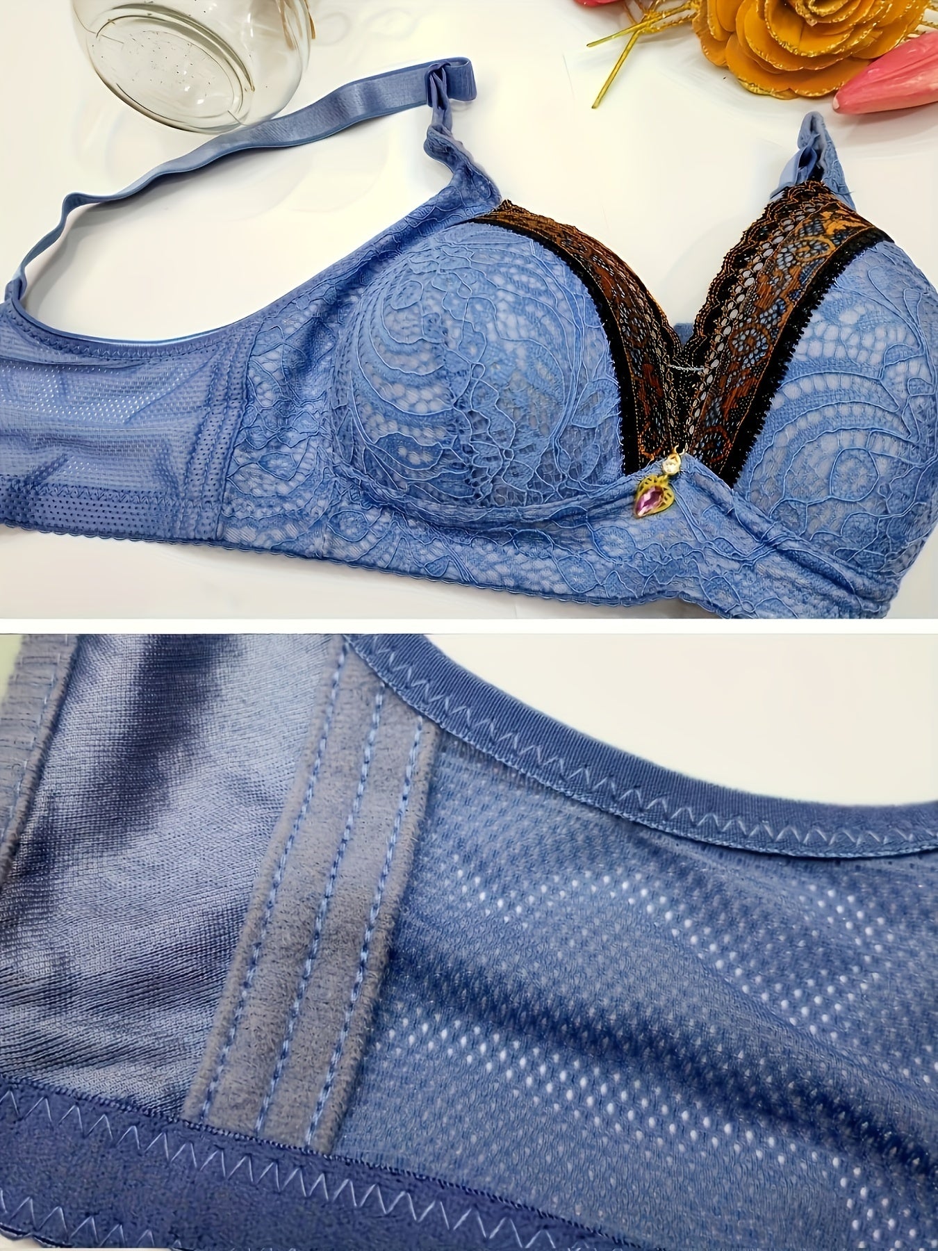 Elegant, breathable lace bra with adjustable straps and push-up support.