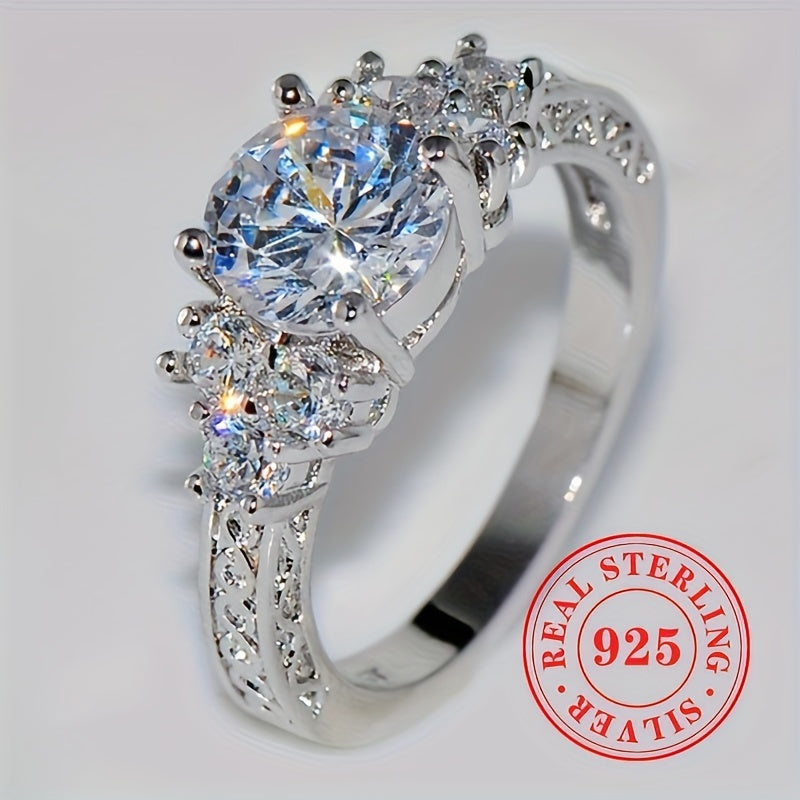 925 Pure Silvery Halo Ring with CZ - Perfect for Engagement, April Birthstone, Ideal for Weddings & Parties