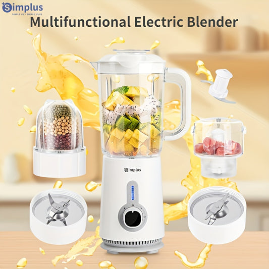 Simplus 3-in-1 Electric Blender with high power (380W), 3 stainless steel blades, 3 cups (300ml, 500ml, 1250ml), ABS material, European plug, for kitchen use, no batteries needed.