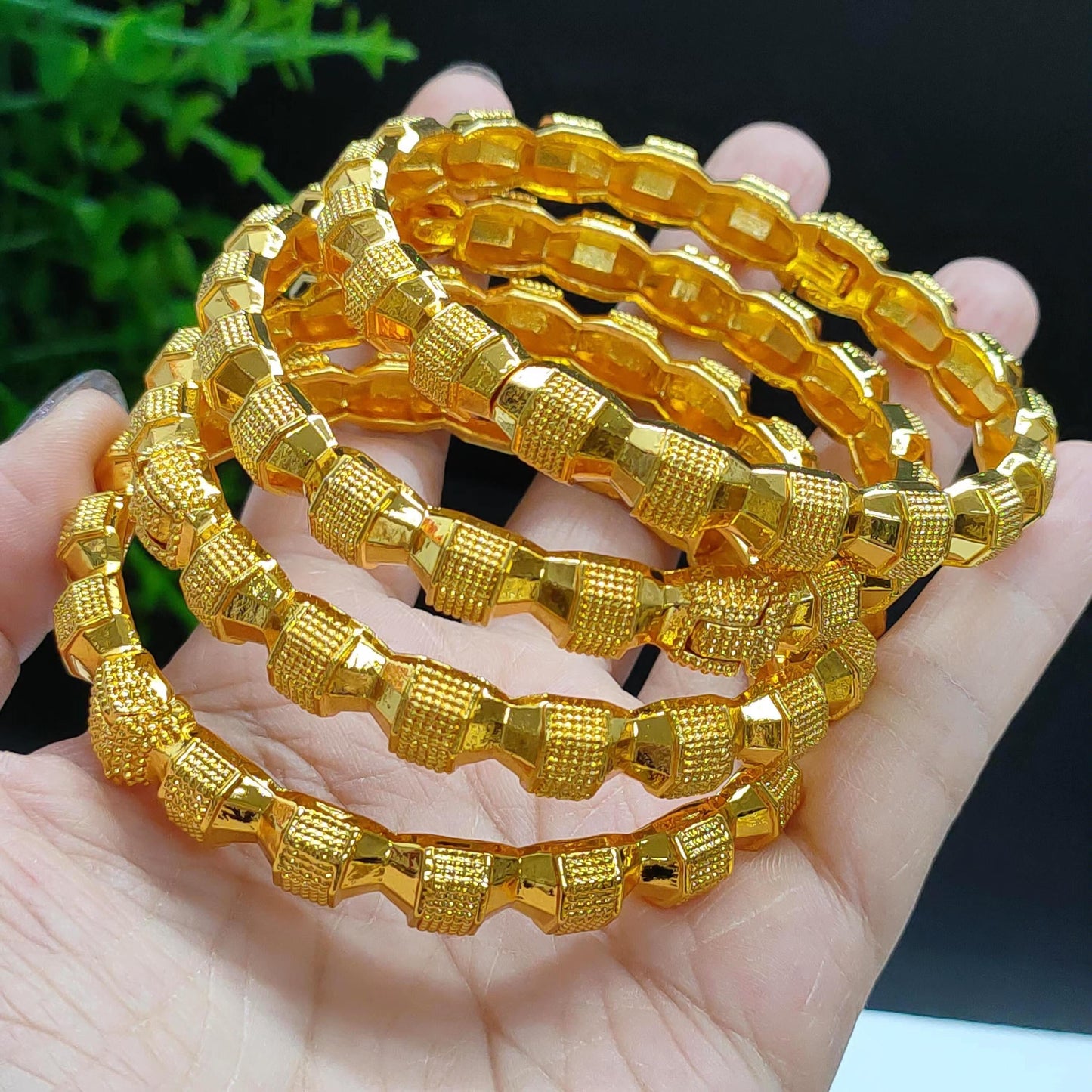 Set of 4 Women's Golden Color Bangle Bracelets - Perfect Wedding or Holiday Gift