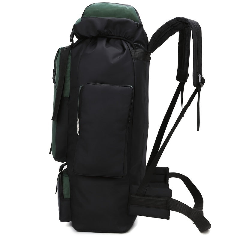 Durable nylon travel backpack for camping and hiking purposes.