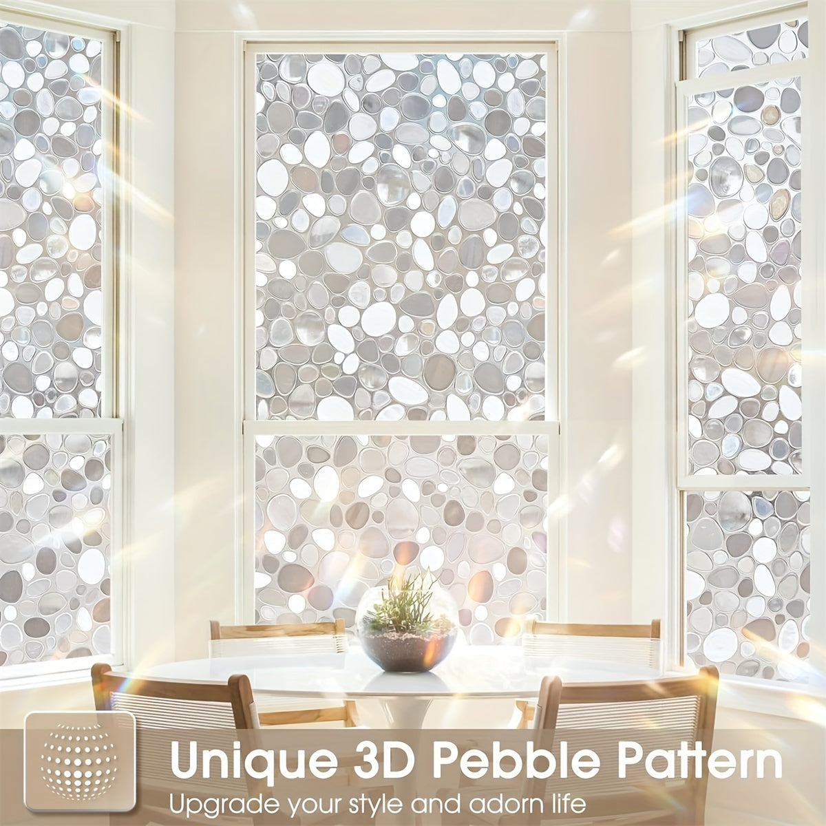 Electrostatic Glueless Glass Stickers Pebbles Pattern Window Film - Perfect for Balcony, Bathroom, or Office. Blackout Sunscreen Anti-Peeping Film. Thick PVC Film with Electrostatic Absorption for Stylish Home Decor.