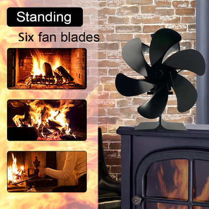 One or two pieces of a 6-blade wooden stove fan, designed for distributing heat from wood, gas, or log burner stoves. This heat-powered wall fan is a cozy accessory for home heating during autumn and winter. It does not require electricity and comes with