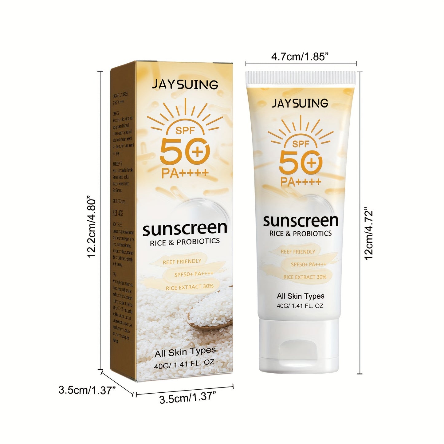 SPF50+ PA++++ Rice & Probiotics Sunscreen Cream, 40g/1.41fl.oz, Lightweight, Non-Greasy Sun Protection for Face & Body, Hydrating & Suitable for All Skin Types.