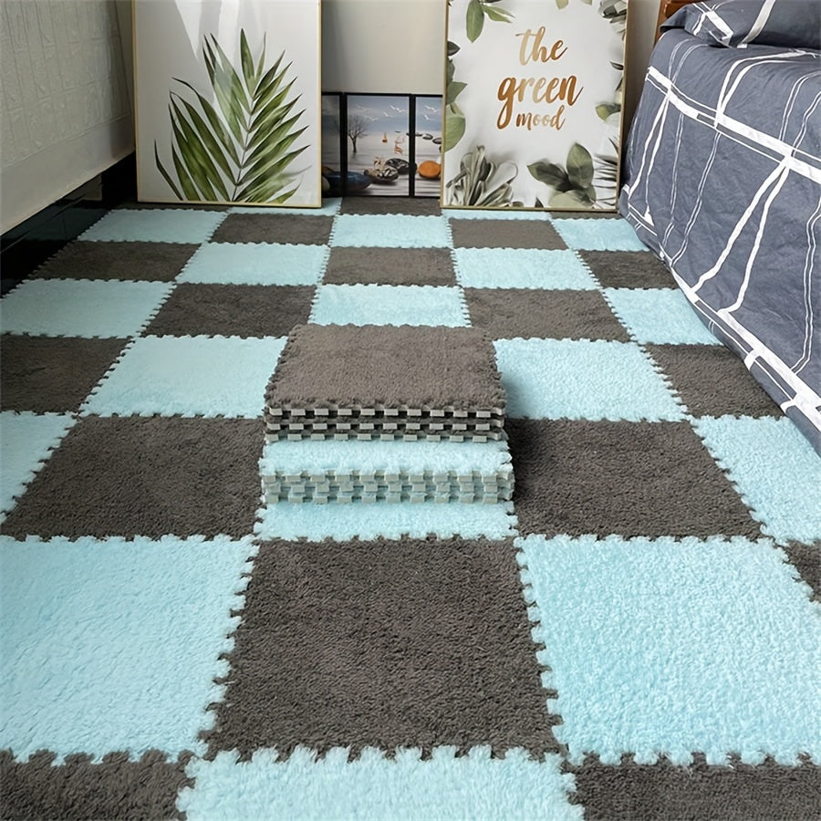 20 hand-washable polyester and EVA interlocking fluffy area rug set for bedroom and home, removable tatami mat, customizable carpet tiles, 29.97 x 29.97 cm each.