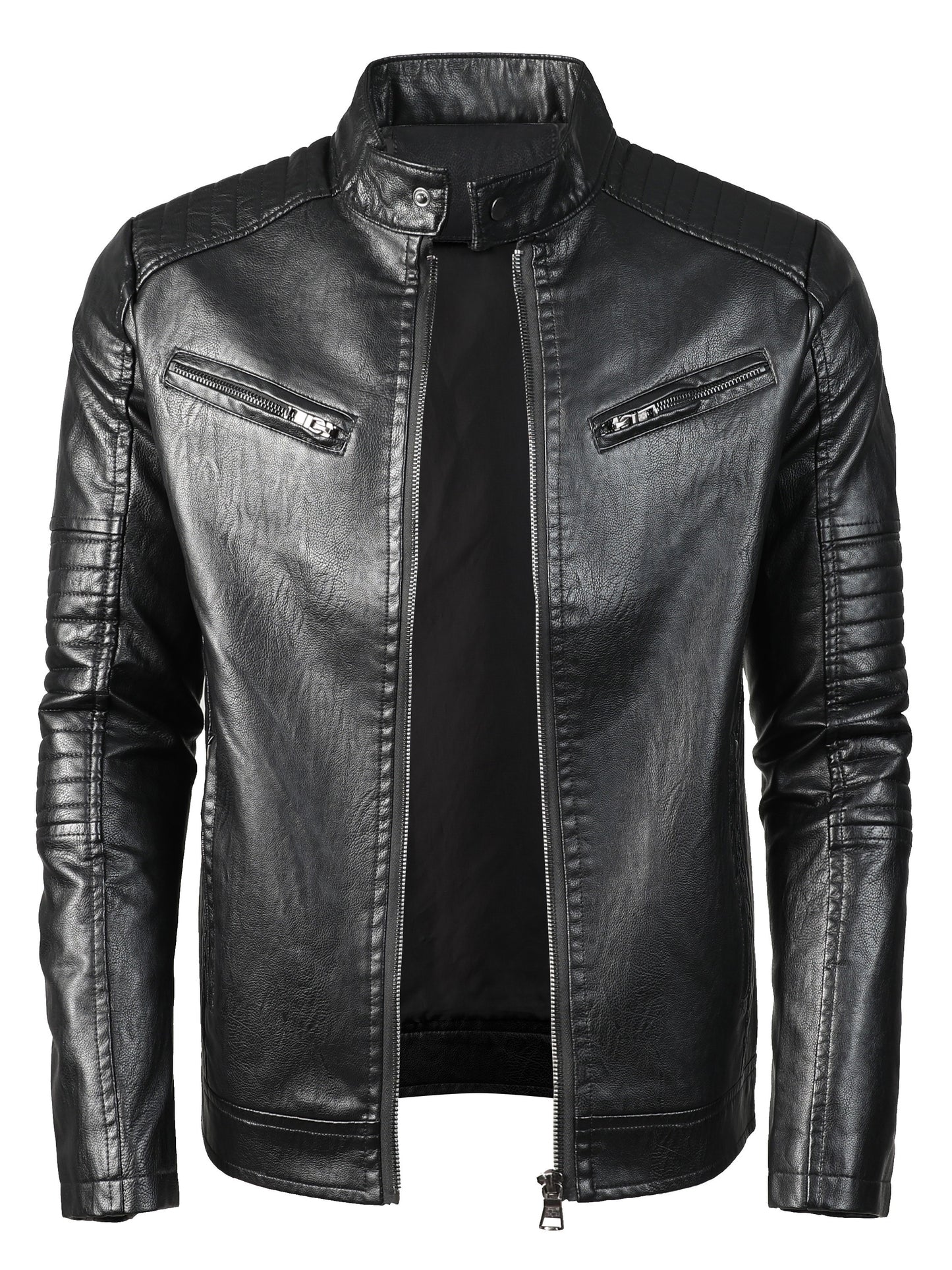 Men's Zip-Up Biker Jacket made of PU Leather