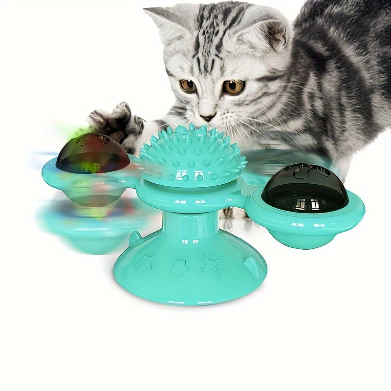 Fun rotating cat toy with windmill turntable design stimulates cat's vitality, enhances emotions, and offers interactive play for pets.