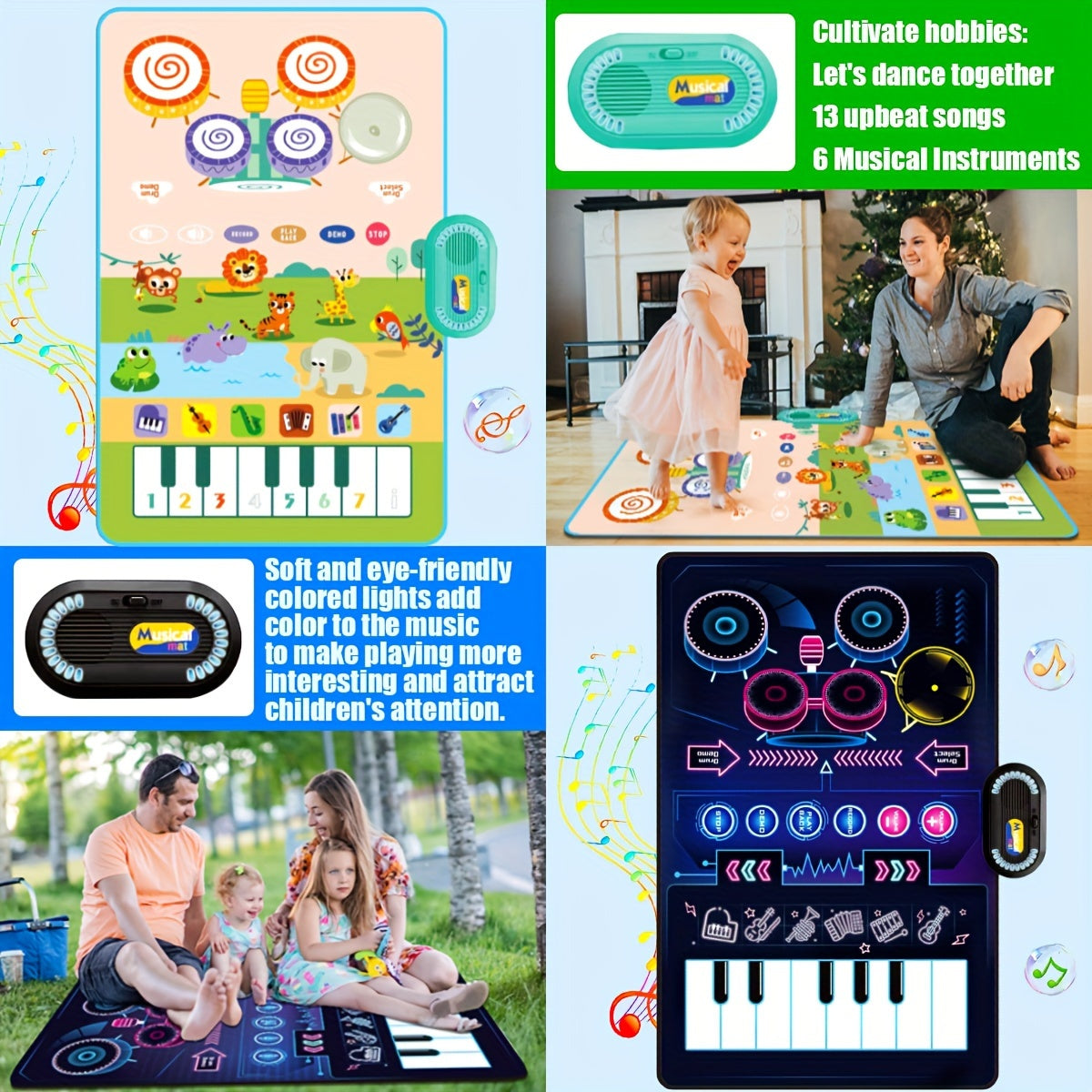 Interactive 2-in-1 Musical Play Mat & Drum Set for Youngsters - Educational Piano Keyboard Toy with Colorful Sound, Dual Instruments, Durable Polyester, Battery Operated, Random Colors