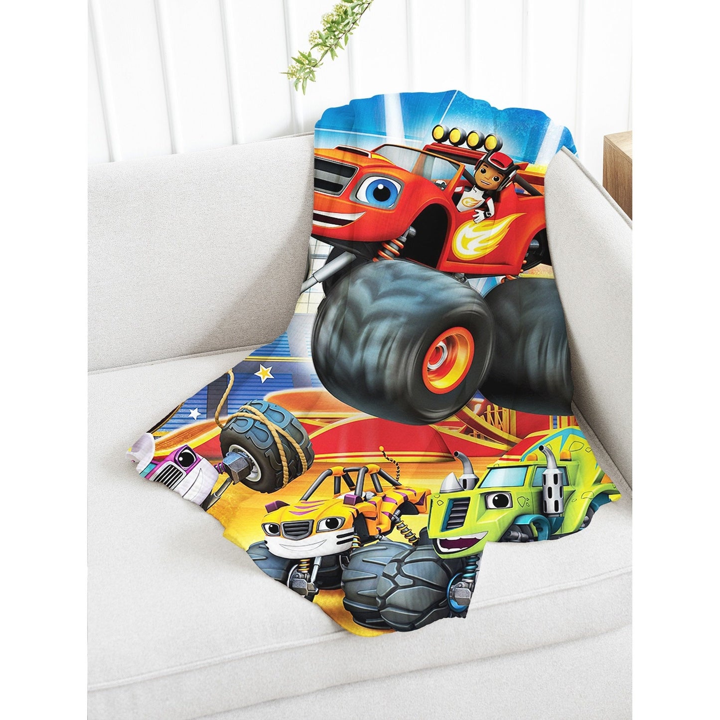 Stay warm and cozy with this adorable Cartoon Truck Pattern Printed Flannel Throw Blanket. Perfect for snuggling up on the couch, bed, sofa, car, office, camping, or while traveling. This versatile blanket makes a great gift for any occasion and is