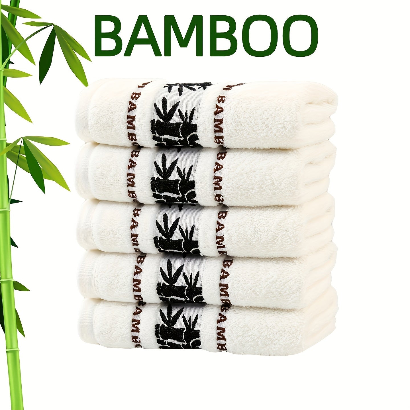 5-piece set of self-flying bamboo fiber towels with embroidered hand towels. Absorbent and quick-drying, ideal for home bathrooms. Skin-friendly and soft, measuring 35*75cm.