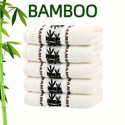 5-piece set of self-flying bamboo fiber towels with embroidered hand towels. Absorbent and quick-drying, ideal for home bathrooms. Skin-friendly and soft, measuring 35*75cm.