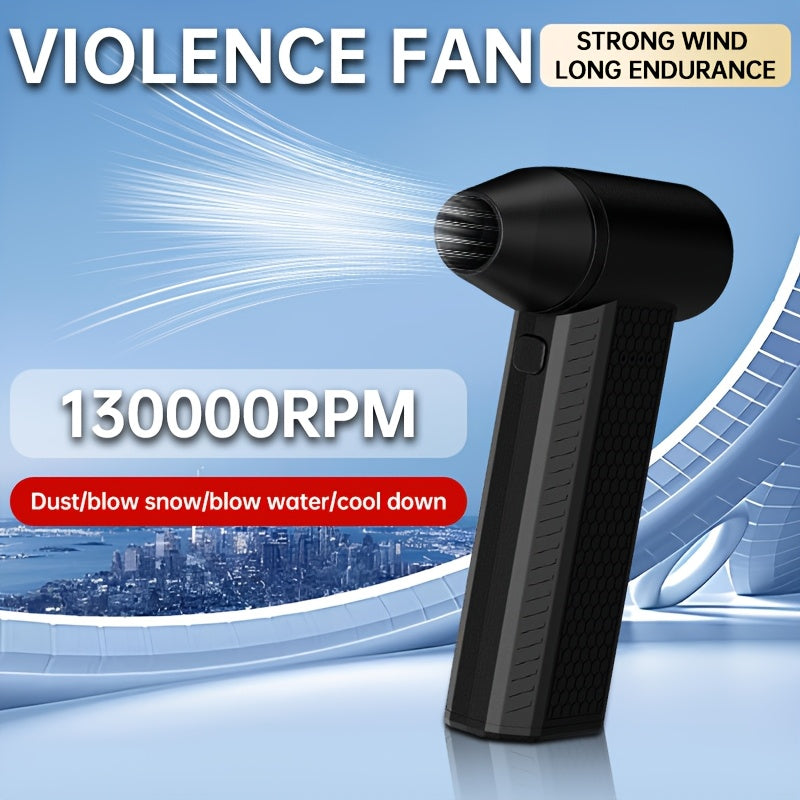 Black Portable Wearable Fan with Turbo Jet Technology, High-Speed Mini Air Blaster with 130000RPM, 3 Adjustable Speeds, Brushless Motor, USB Rechargeable 8000mAh Lithium Battery, Button Control for Indoor & Outdoor Use, Strong Wind for Dusting, Snow