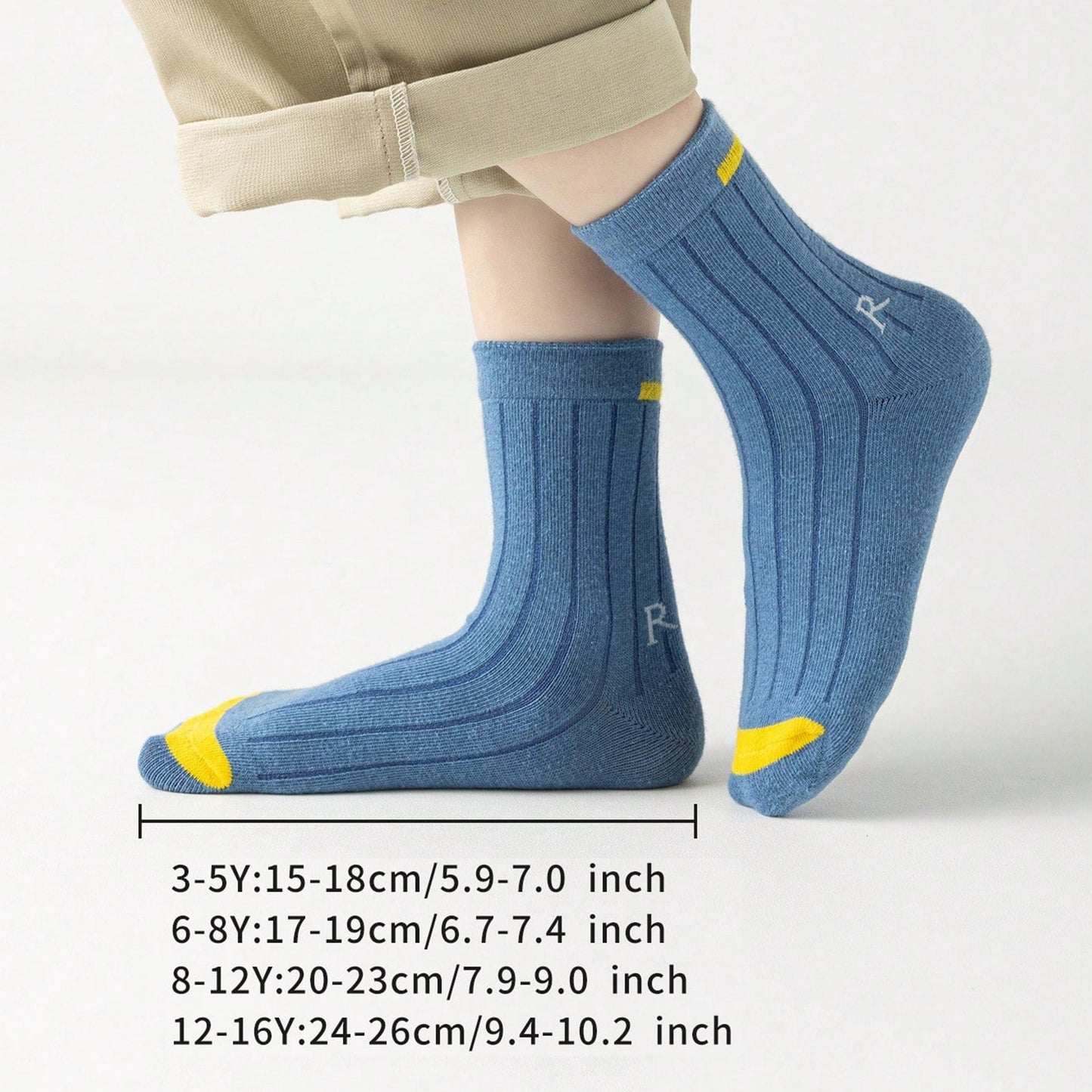 5 Boys' Breathable Athletic Socks with "R" Print, Polyester & Elastane Blend, Stylish and Soft for All Seasons