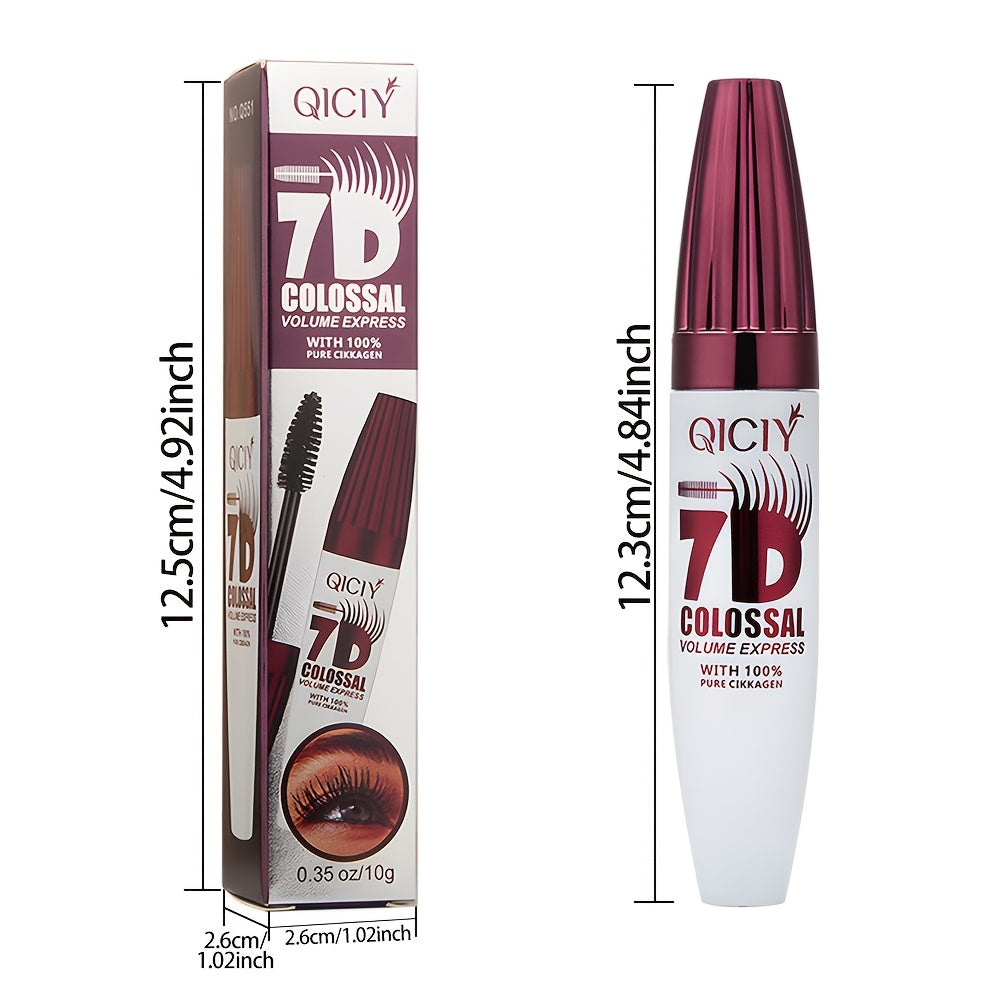 QIcy 7D Colossal Volume Waterproof Mascara - Natural, Smudge-Proof, Long-Lasting Curl & Thick Black Lash Extension Primer with Fine Orchid Extract for All Skin Types, All-Day Eyelash