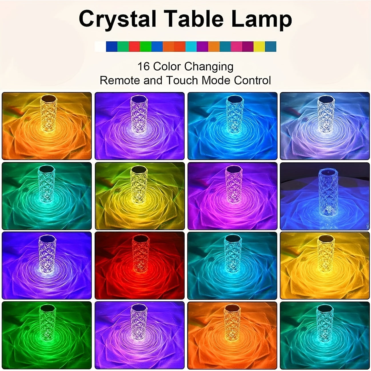 Dreamlike RGB crystal rose night light with 16 colors, touch and remote control, USB charging, dimmable desk lamp - perfect as an atmosphere light, Christmas or Halloween gift.