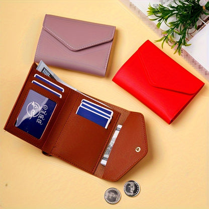 Women's credit card holder with 6 card slots, girl's wallet, fashionable money clip, PU ticket holder, coin purse, lightweight ID holder, snap closure ID holder, and ticket holder.