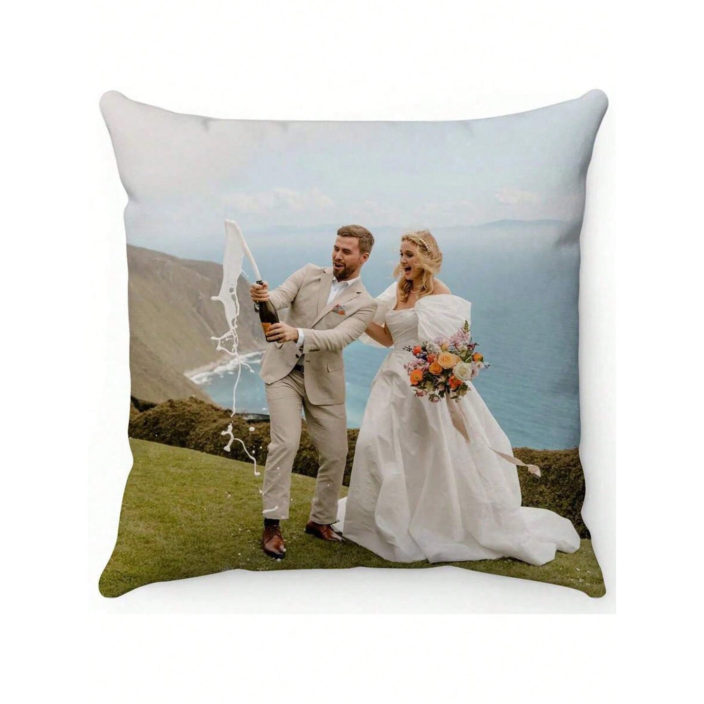 Customized pillowcase with a single-sided print featuring a couple's photo - ideal for Mother's Day, Father's Day, Thanksgiving, and Teacher Appreciation gifts. Made from a soft polyester blend in a variety of colors.