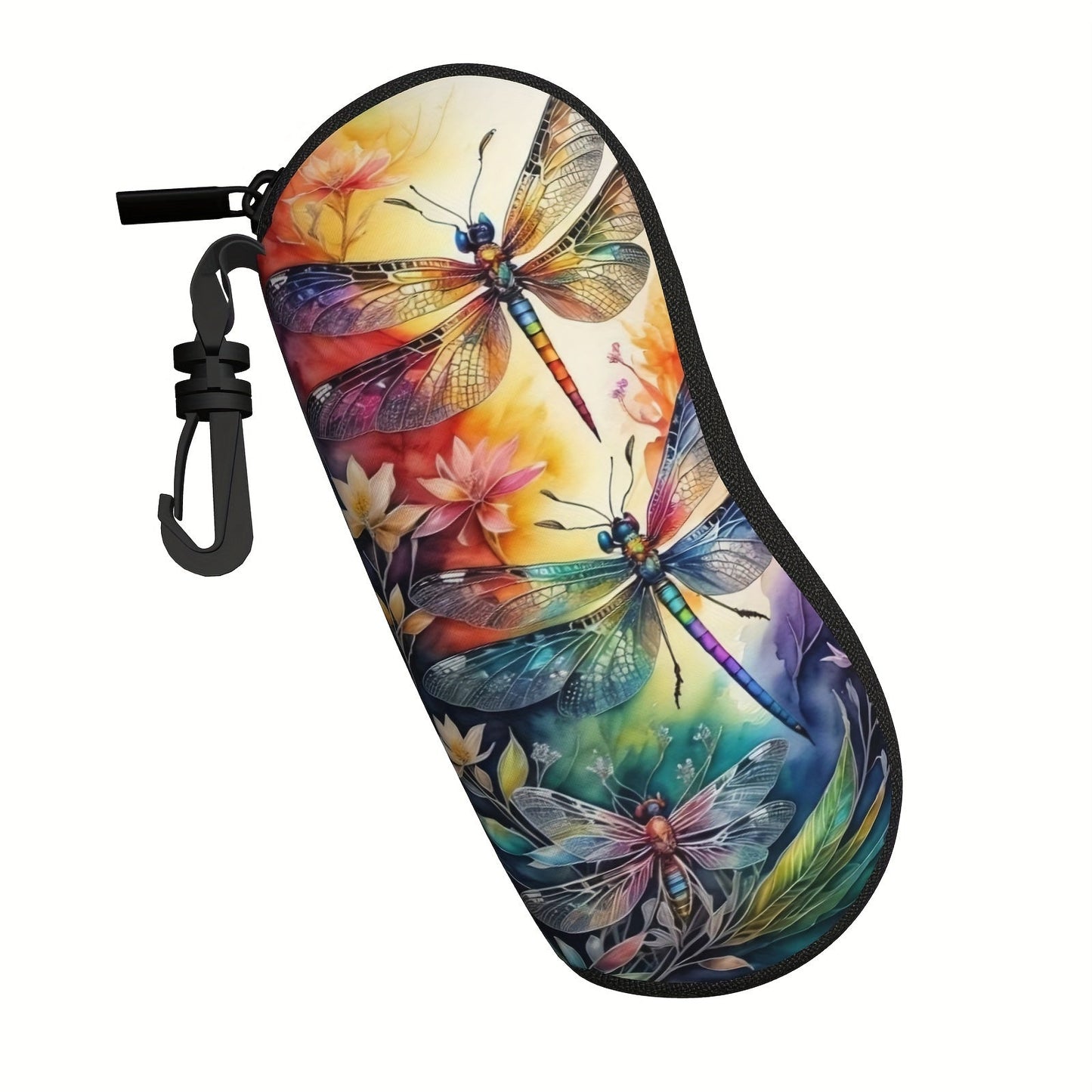 Protect your glasses in style with the Dragonfly Art Neoprene Glasses Case. This durable and soft rubber pouch features a zipper for easy access and a clip for portable convenience. Perfect for both men and women, this protective holder will keep your