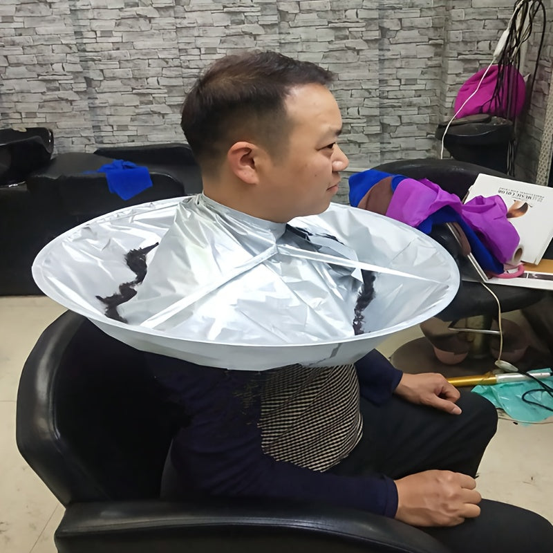 Polyester hair cutting cloak with barber umbrella design for DIY haircuts, ideal for hairdressers.