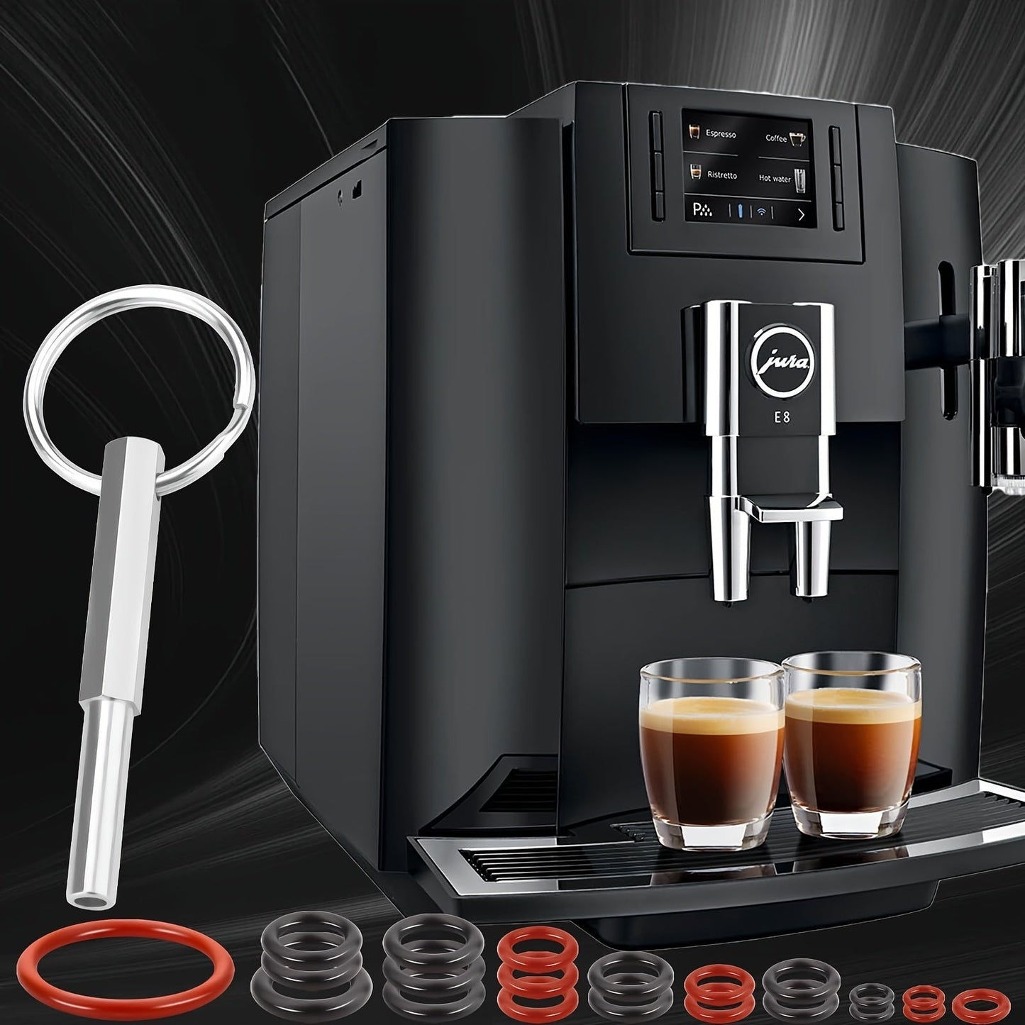 Replace your Jura Capresso/Impressa O-Rings and use the Oval Head Key Tool with this comprehensive kit. It includes everything you need for replacing the Brew Group and Drainage Valve. Compatible with Jura C, E, ENA, F, J, S, Z, X, and Cappuccino Maker