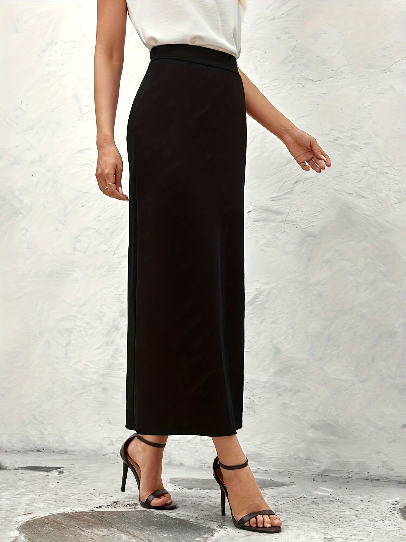 High waist split skirt in solid color, ankle length for spring/summer.