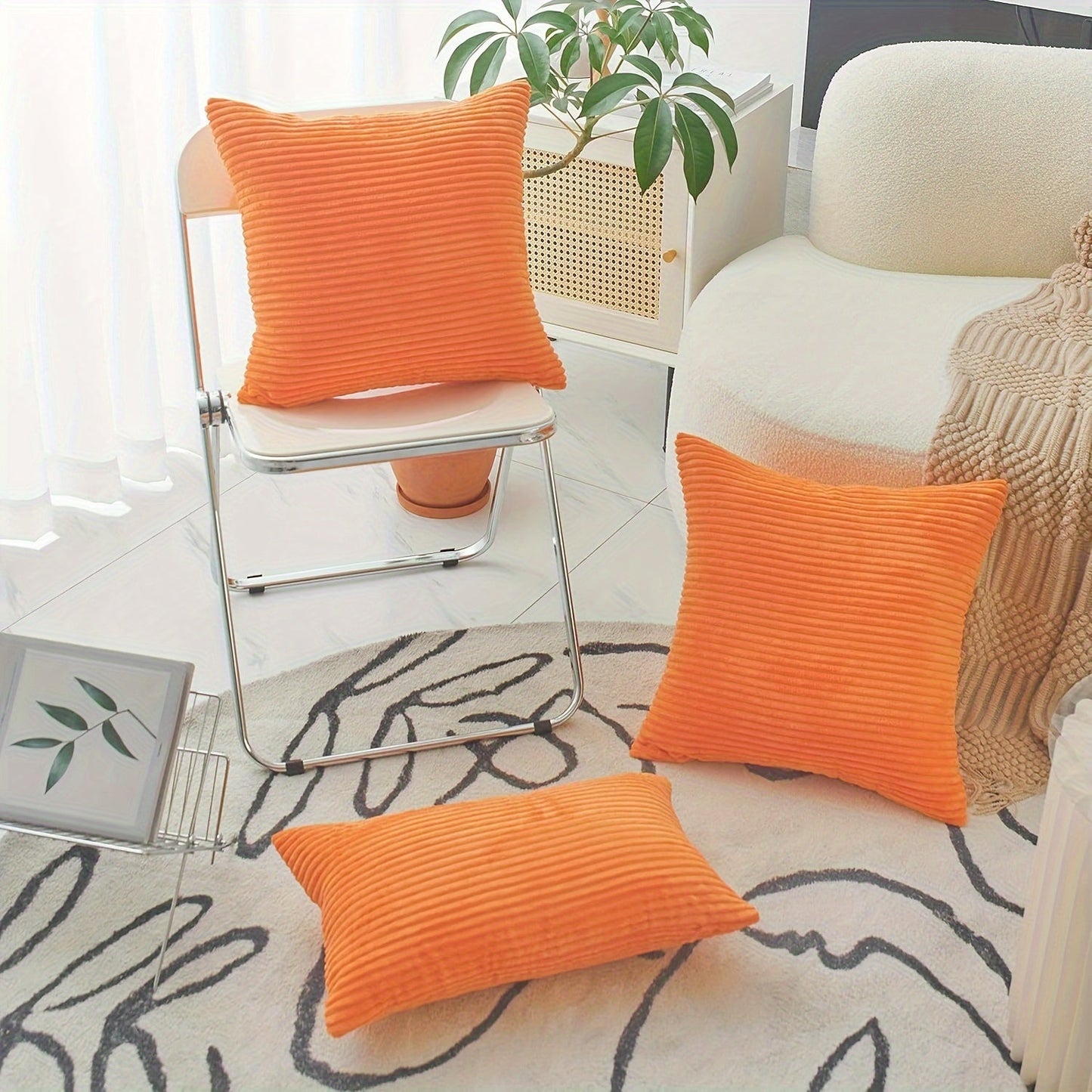 Orange Pillow Cover in Contemporary Style - Available in 30 X 50cm or 45 X 45cm - Perfect for Bedding, Sofa, or Chair - Hand Wash Recommended - Features Zipper Closure and Made of Polyester Fabric