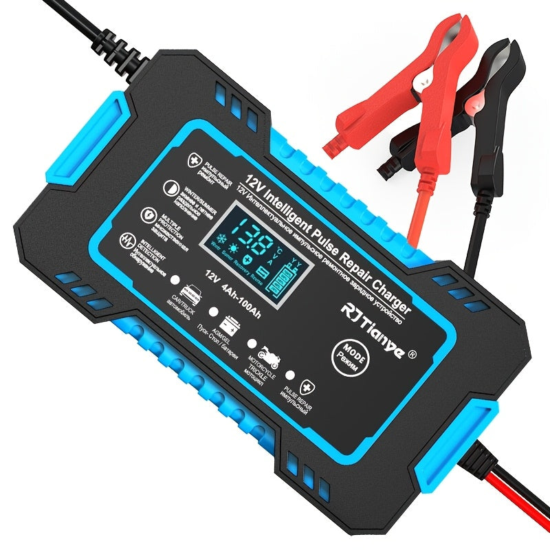 Car Battery Charger for 12V 2-100Ah batteries with desulfation and temperature compensation, designed to maintain car batteries.