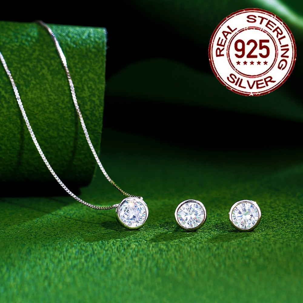 Stunning Sterling Silver Jewelry Set featuring Sparkling Cubic Zirconia - Includes Hypoallergenic Stud Earrings and Necklace, Ideal for Special Occasions such as Holidays, Birthdays, Graduations, and Evening Events - A Thoughtful Gift for Women, Elegant