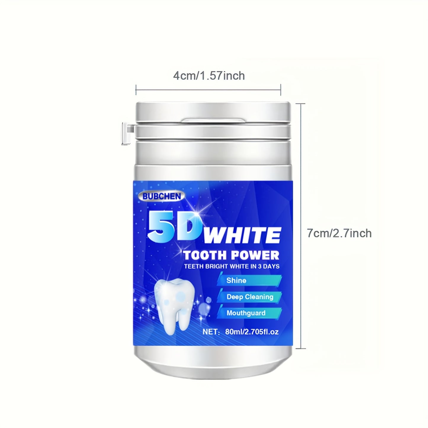 1 bottle of Bubchen 5D White Toothpowder - 80ml, with Pearl Powder for deep cleaning and brightening dental care, ideal for women.