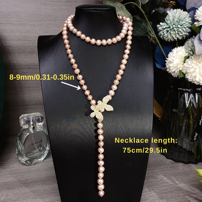 Luxurious Freshwater Pearl Sweater Necklace in Light Purple, Versatile Fashion Accessory for Women, Multi-Layer and Chic Design Ideal for Mother's Day or Parties, Comes with Gift Box - Minor Imperfections Enhance its Unique, Random, Luxury Look.