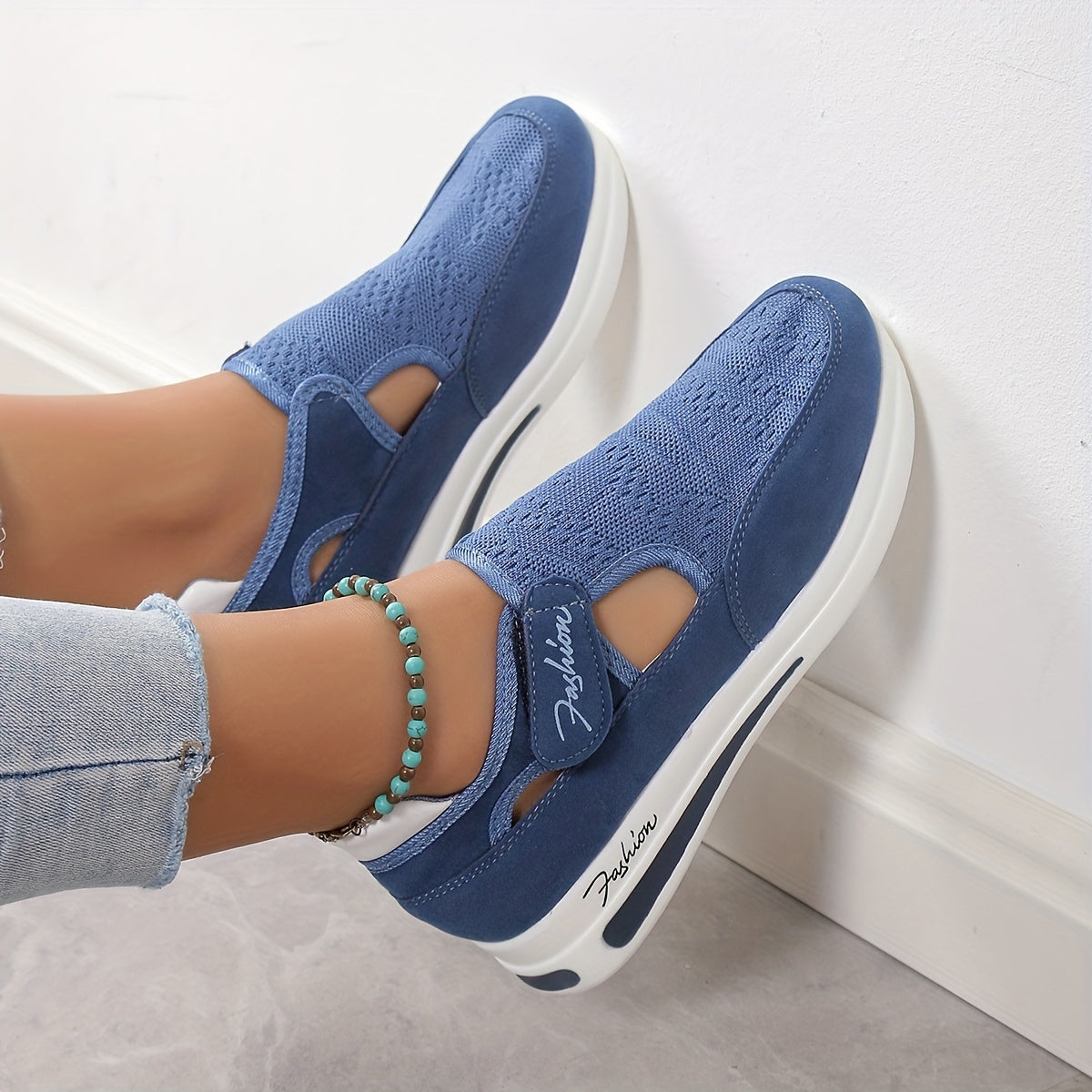 Mesh detail slip-on sneakers with thick sole, perfect for casual running.