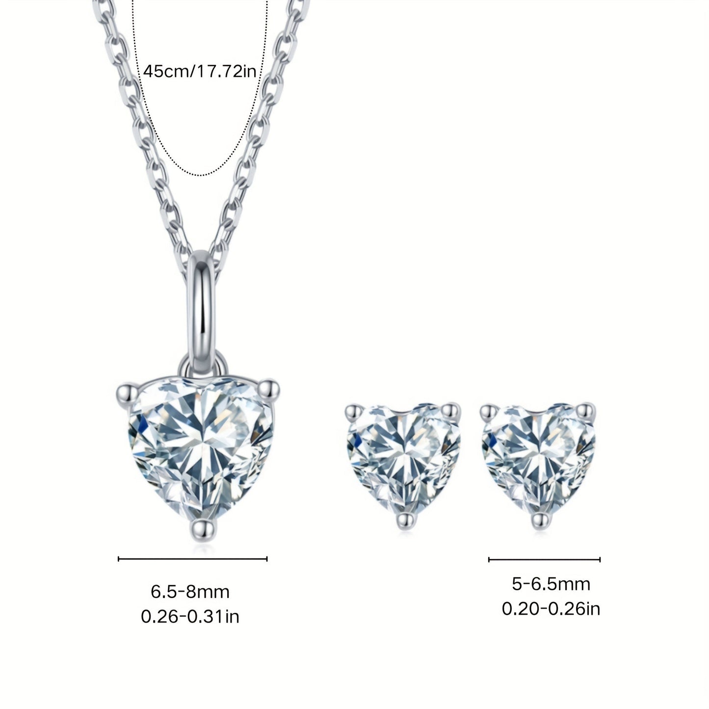 Timeless Retro Charm 925 Silver Plated 3-Piece Jewelry Set - Heart-Shaped Moissanite Necklace & Earrings, Combined Weight 2.02g, Non-Allergenic, Perfect for Wedding, Festivals, Halloween, Graduation - Comes with Elegant Gift Box