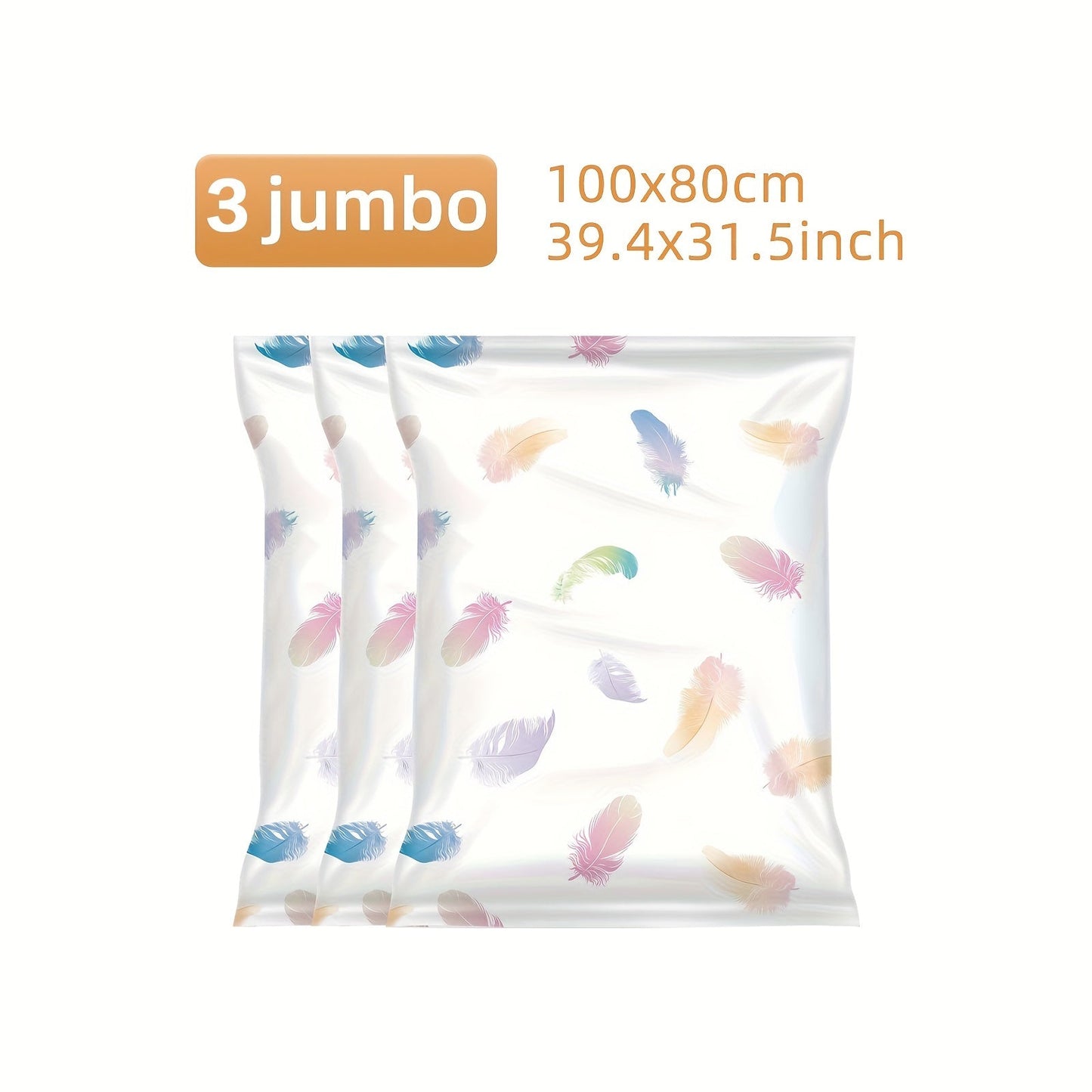 Vacuum Storage Bag Set with Feather Print - 3 Pieces, Travel-Friendly Clothes Bag for Blankets, Bedding, Quilts, Duvets, Great for Home Organization and Saving Space