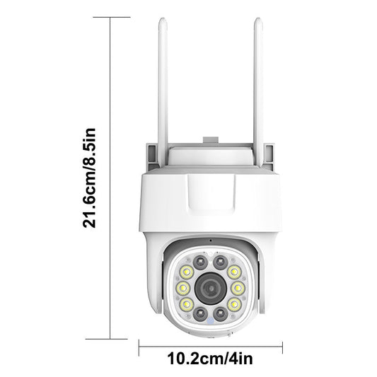 Outdoor WiFi security camera that is waterproof and high-definition at 1080P resolution. Features include pan-tilt-zoom capabilities, night vision for clear footage even in low light, easy wall mounting, 355° coverage, two-way intercom for voice