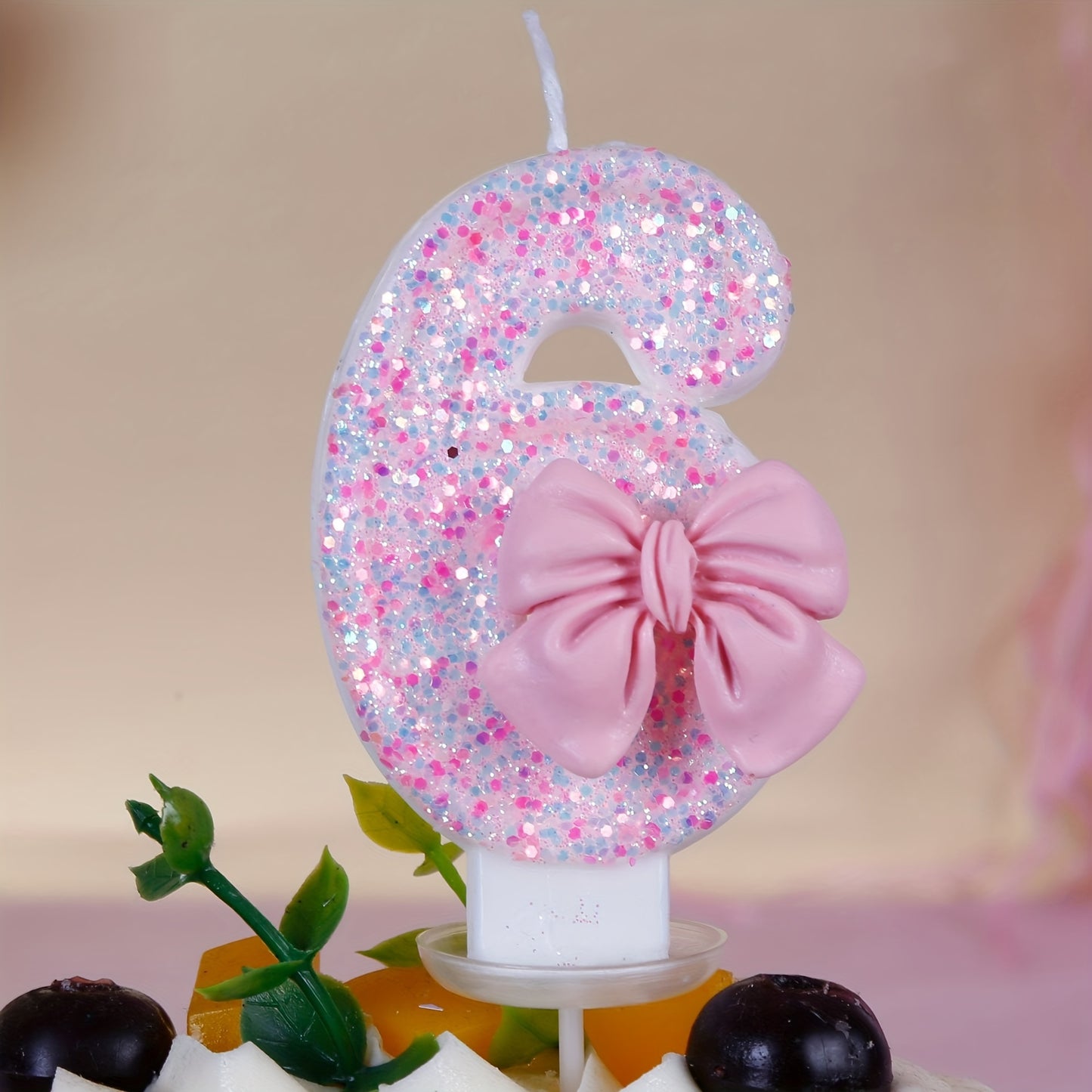 Pink Bow Number 0-9 Birthday Candle for Girl's Cake, Baking Shop Supplies