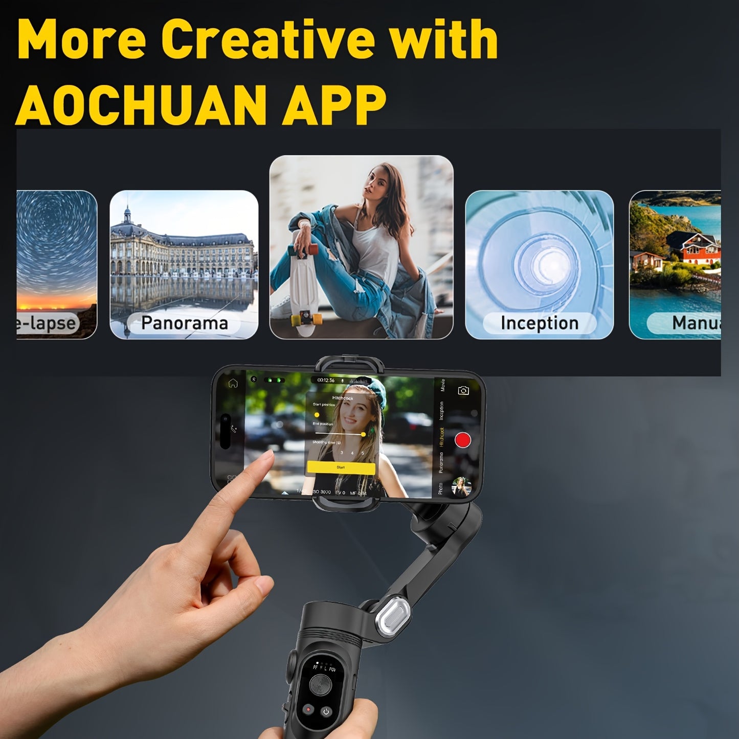 AOCHUAN Smart X Smartphone Gimbal Stabilizer with Built-in LED Light, 3-axis Foldable, Suitable for Vlogging on iPhone and Android.