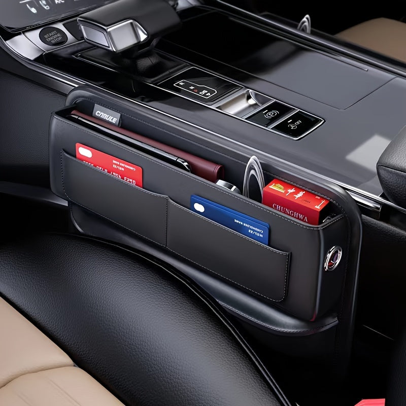 Car trunk organizer with PU leather and card slots - storage box for driver and passenger side - vehicle storage bag.