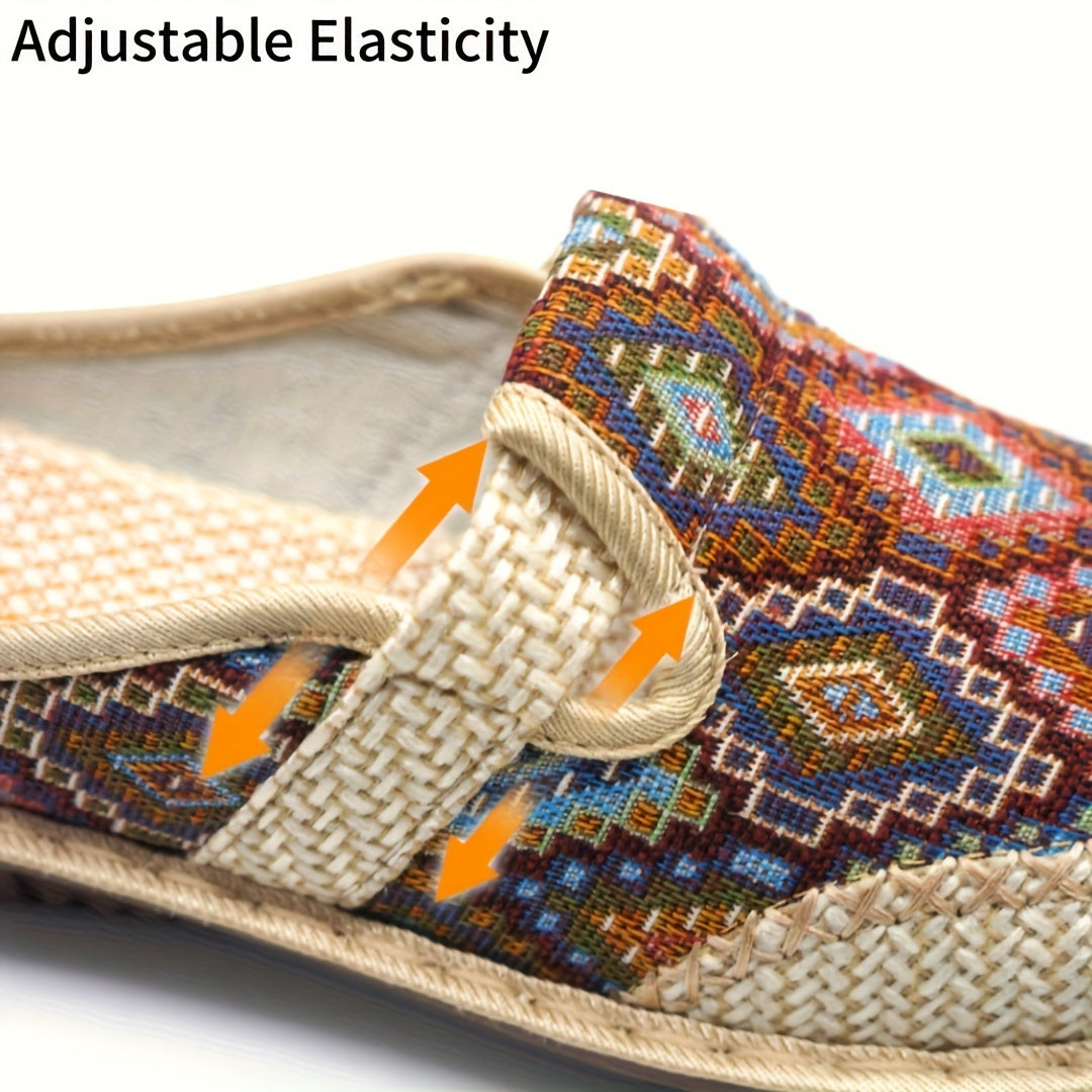 Colorful geometric print mules for women, comfortable for daily wear.