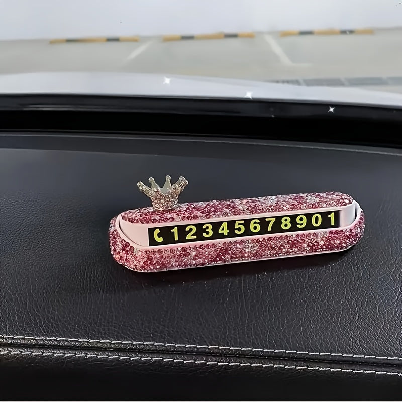 New Style Imitation Diamond Car Temporary Parking Plate for Women with included Phone Number.