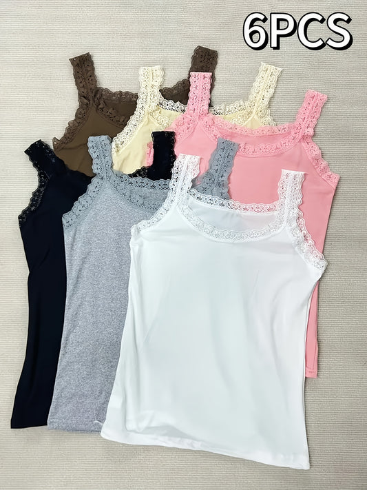 6-piece set of sleeveless camisoles for women, perfect for spring and summer, featuring a new fashion style that can be effortlessly paired with any outfit.